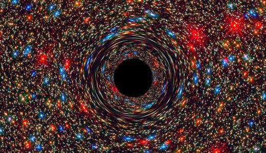 A computer-generated image of a supermassive black hole at the core of a galaxy